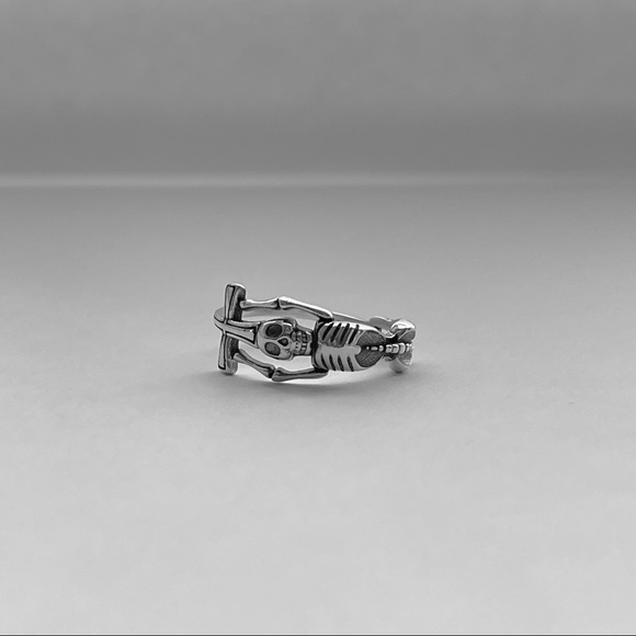 Sterling silver skeleton with cross ring, skeleton ring, cross ring, skeleton - Picture 4 of 11